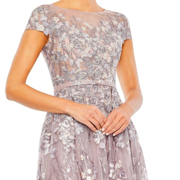 MAC DUGGAL 20405 EMBELLISHED FLORAL CAP SLEEVE A-LINE LILLAC GOWN sz 14 - Picture 5 of 5